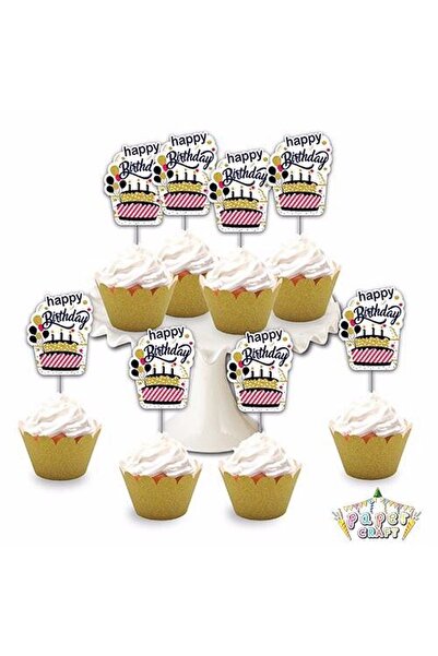 Huzur Party Store Happy Birthday Karakter Temalı 8'li Simli Deluxe Muffin Kal...