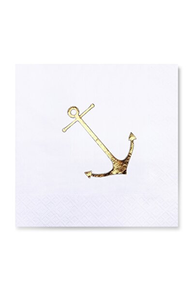 Story 33x33 سم ورق ذهبي مرساة بحرية منقوشة 16 قطعة مناديل ورقية بيضاء اللون