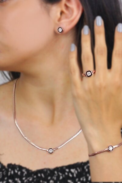 Artuklu Telkari 925 Ayar Saf Gümüş Siyah Mine Işlemeli Rose Kaplama Çağla Şik...