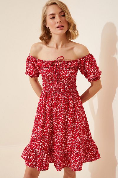 Happiness İstanbul Kleid - Rot - Gerüschter Saum
