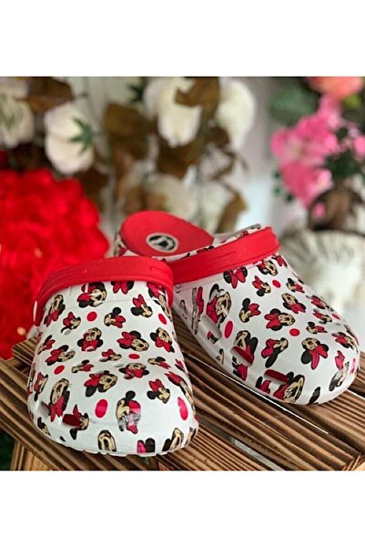 Akınal Bella Kadın Kırmızı Çok Renkli Mickey Mouse Hem Terlik Hem Sandalet