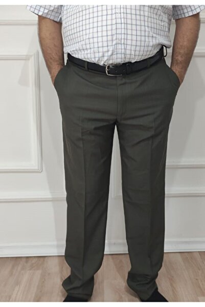 nacar çarşı Erkek Büyük Beden Klasik Haki Rahat Kesim Kumaş Pantolon
