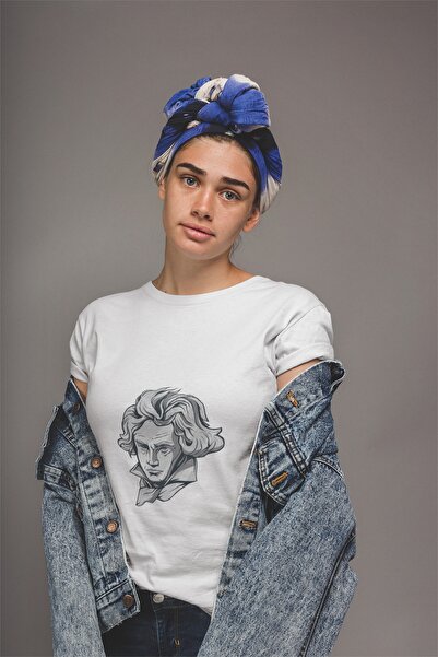 ErTaPassage Beethoven alb cu imprimeu Femeie tricou - T3618184