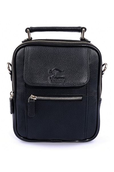 KANGAROO KINGDOM Black Men's Messenger & Handbag Genuine Cowhide Leather 5655-s