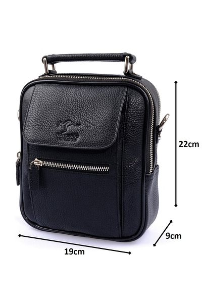 KANGAROO KINGDOM Black Men's Messenger & Handbag Genuine Cowhide Leather 5655-s