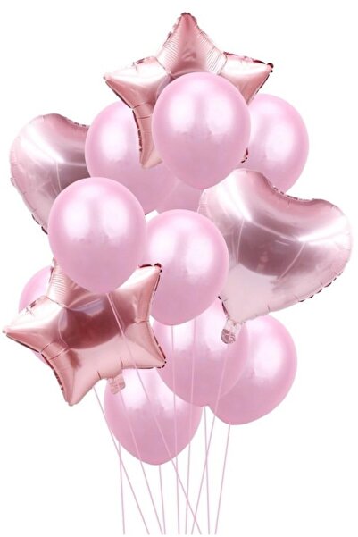 Ekin Süs Pembe Kalp Yıldız Balon Seti