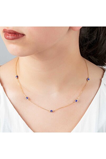 BİLEZİKHANE Kadın Boncuklu Altın Dorika Kolye