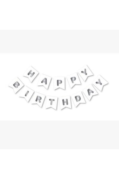 MERİ PARTİ Λευκό ασημί Happy Birthday Επιχρυσωμένο πανό