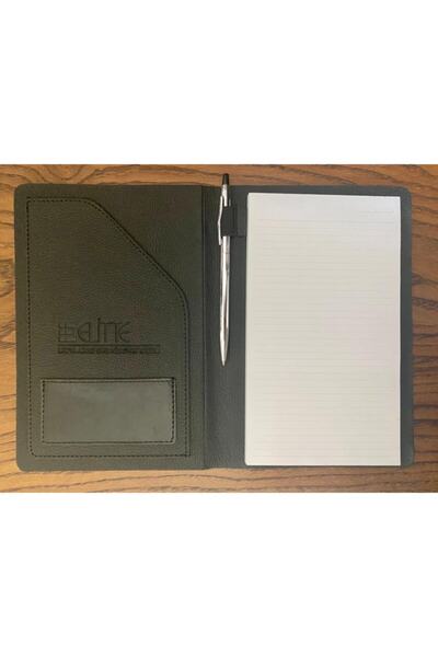 ELİTEDERİ Siyah Deri Özel Tasarım Ajanda Kredi Kart Bölmeli Metal Kalemli Set