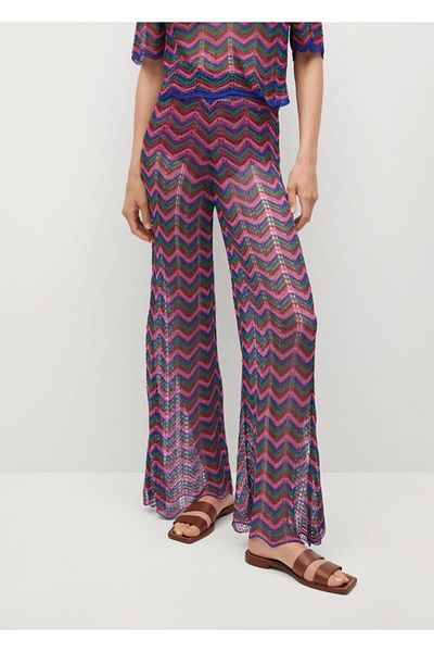 MANGO Woman Women's Pink Perforated Knitted Pants