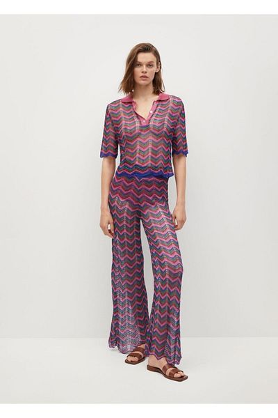 MANGO Woman Women's Pink Perforated Knitted Pants