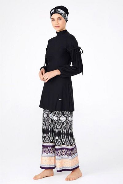 Adasea Дамски черен бански костюм с дизайн от ликра Modest