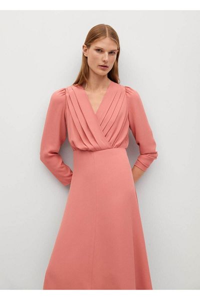 MANGO Woman Γυναικείο ροζ φόρεμα με λεπτομέρεια μπαταρίας