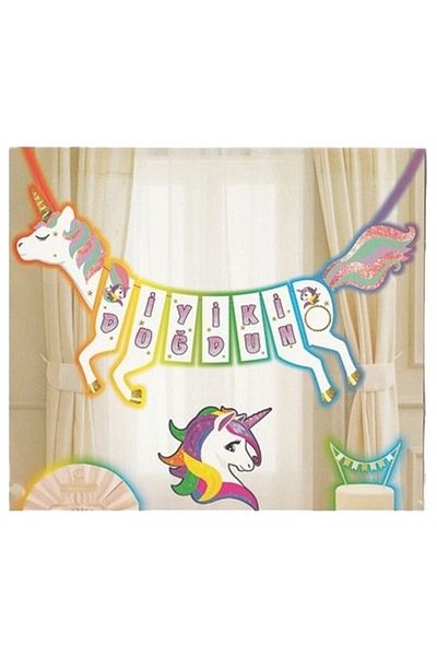 Parti dolabı Θεματικό πανό με γράμματα Happy Birthday σε σχήμα αλόγου με γκλίτερ