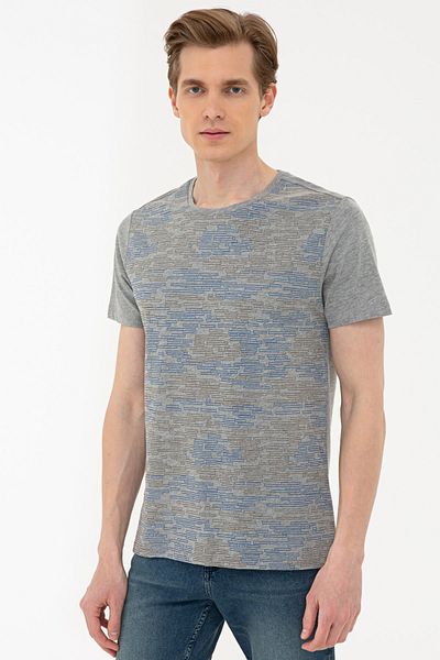 Pierre Cardin Μπλούζα με Κοντό Μανίκι Crew Neck Γκρι Slim Fit