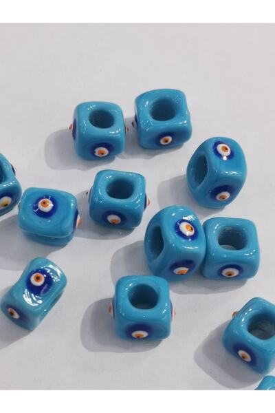 LİVZA BİJUTERİ Cam Nazar Bodrum Boncuğu 10-12 Mm 10 Adet Kare Boncuk Kare Cam