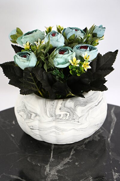 Yapay Çiçek Deposu Висококачествена аранжировка от карамфили в тиквен съд, тюркоазен цвят