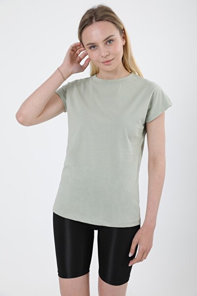 MD trend Γυναικείο πλεκτό μπλουζάκι από βαμβακερό πράσινο μανίκι με νυχτερίδα