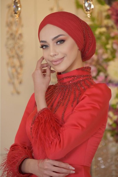 MAHİDEVRAN Monalya Kırmızı Abiye Elbise