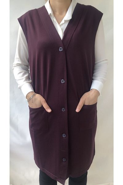 SENFONİ Purple Large Size Long Vest - Buttoned