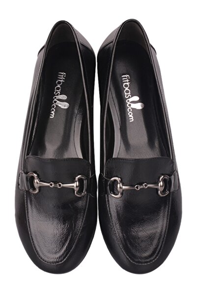 Fitbas 111006 021 Kadın Siyah Rugan Babet Ayakkabı