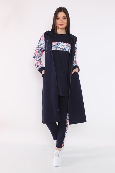 WestBound Women's Sleeve Digital Printed Zippered Hooded Triple Tunic Tracksuit Set
