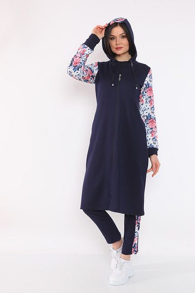WestBound Women's Sleeve Digital Printed Zippered Hooded Triple Tunic Tracksuit Set