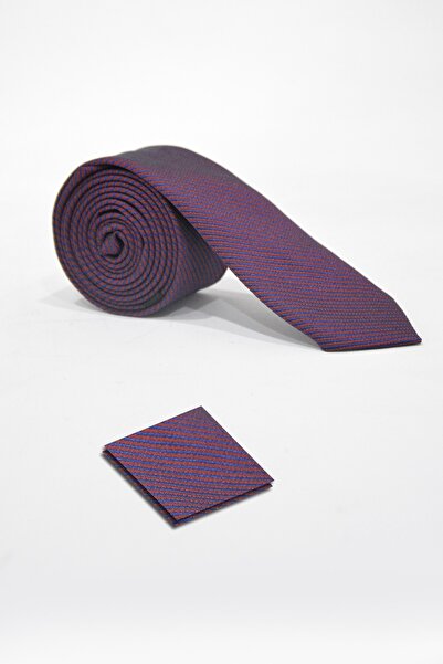 VEAVEN Erkek Yatay Ince Çizgili Kravat Ve Mendil Seti Vavn008-0000004-1 Mor