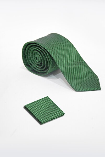 VEAVEN Men's Dot Textured Tie and Handkerchief Set Vavn008-0000002-1 Green