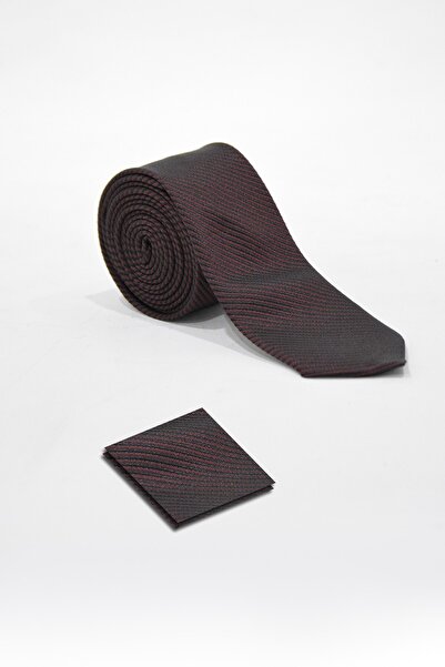 VEAVEN Erkek Yatay Ince Çizgili Kravat Ve Mendil Seti Vavn008-0000004-1 Kızıl