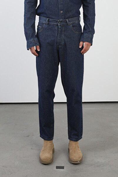 Gambocci Men's Navy Blue Boyfriend Patterned Jeans