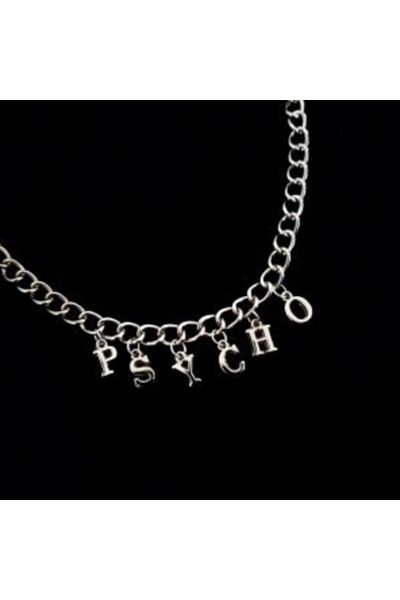 AlpCollection Women's Gray Psycho Lettered 45 Cm Chain Necklace