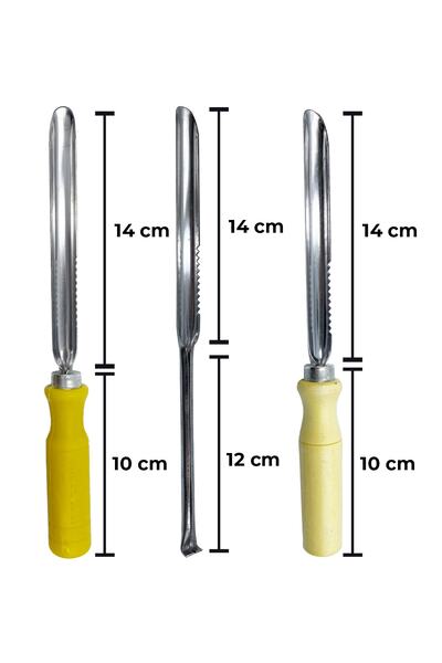 GÜZELYÜZ AVM Metal - Ahşap - Plastik Saplı Dolma Kabak Oyacağı Set 3 Adet Oyacak