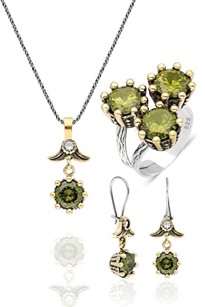 Güçlü Kuyumculuk Söğütlü Serisi Kadın Peridot Zirkon Taşlı Çiçek Modeli Otant...
