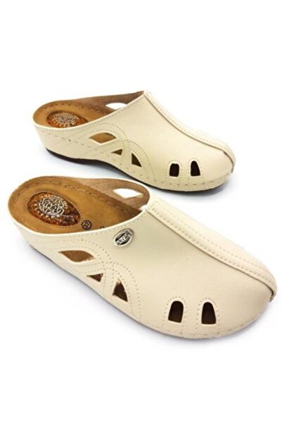 ARYAN Kadın Krem Tam Ortopedik Önü Kapalı Jel Tabanlı Günlük Terlik