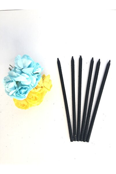 Huzur Party Store Siyah Renkli 14 Cm Simli Göz Alıcı Ince Kibar Işıl Işıl 6 L...