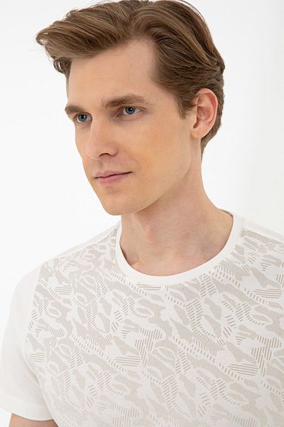 Pierre Cardin T-Shirt Ecru Slim Fit Crew Neck