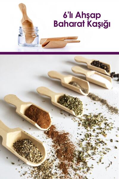Anadolu Saray Çarşısı 6 Pieces Mini Wooden Shovel Spice Spoons - 6-Piece Shovel Spice Spoons