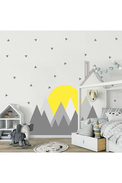 Tilki Dünyası Mountains And Sun Triangle Polka Dots Wall Sticker