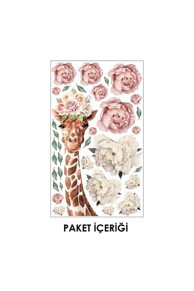 Tilki Dünyası Giraffe And Flowers Modern Wall Sticker
