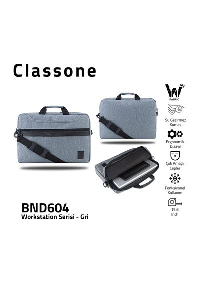 Classone Workstation Bnd604 15.6 "نسيج مقاوم للماء، دفتر، حقيبة كمبيوتر محمول - رمادي