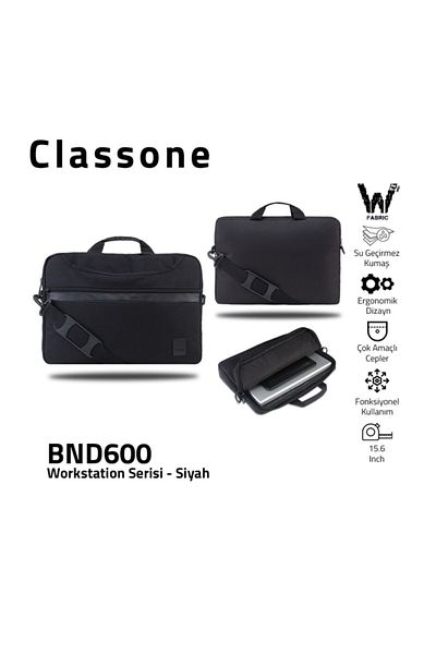 Classone Workstation Bnd600 15.6 بوصة قماش مقاوم للماء، دفتر، حقيبة كمبيوتر محمول - أسود