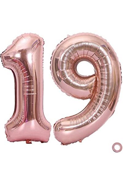 DMS DEKOR بالون فويل رقم 19 سنة، ذهبي وردي، 100 سم
