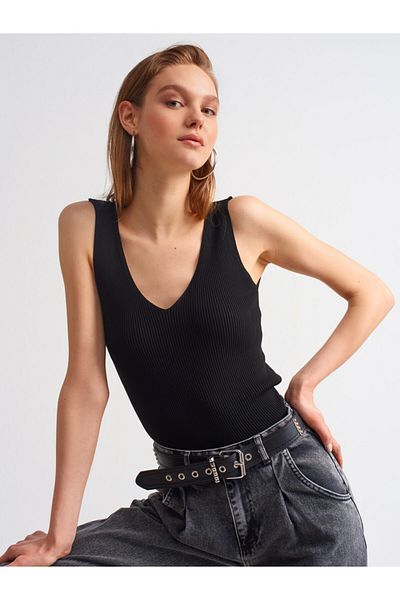 Dilvin 2604 Front and Back V Knitwear Undershirt-black