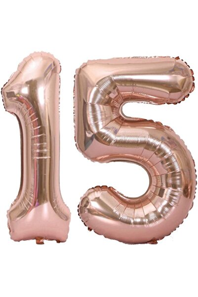 DMS DEKOR بالون فويل رقم 15 سنة، ذهبي وردي، 100 سم