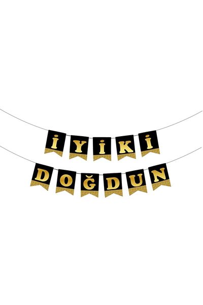 BoncukAVM Χρόνια πολλά Μαύρο φόντο με χρυσό γράμμα πανό