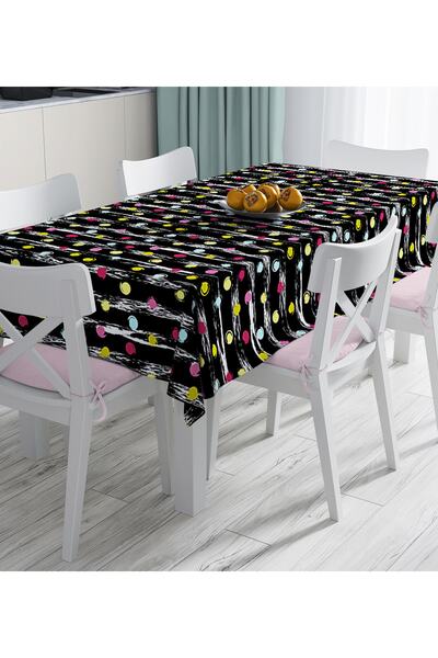 Realhomes Šareni stolnjak sa digitalnim štampanim polka dot uzorkom na crnoj ...