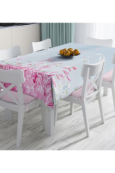 Realhomes Față de masă cu flori de hortensie colorată imprimată digital cu fundal pastel