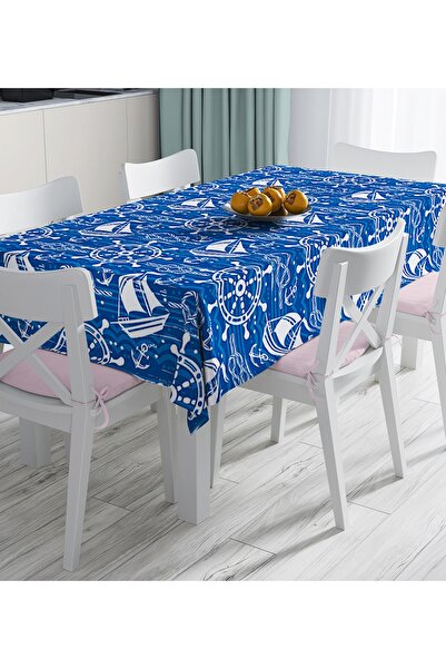 Realhomes مفرش طاولة مطبوع رقمي بنمط نجمة البحر مع خلفية باللونين الأزرق والأبيض