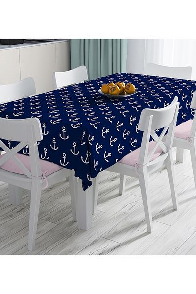 Realhomes Digital Printed Tablecloth with Anchor Pattern on Navy Blue Floor